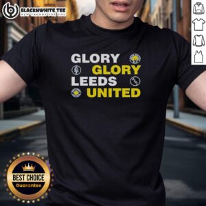 Alt Text: Pretty Glory Glory Leeds United FC T-Shirt featuring vibrant team colors and logo, perfect for fans.