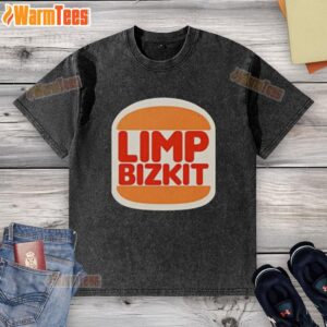 Nice Limp Bizkit Burger King parody logo on a washed t-shirt, blending music and fast food culture in a unique design.