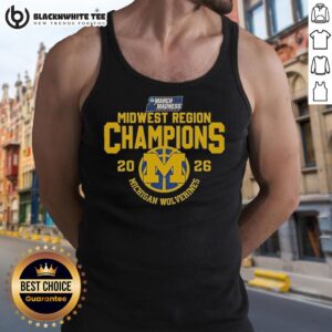 2026 NCAA March Madness basketball tank top featuring Michigan Wolverines as Nice Midwest Region Champions.