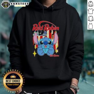 Cute Stitch-like red robin hoodie featuring USA flag design, perfect for patriotic style and cozy comfort.