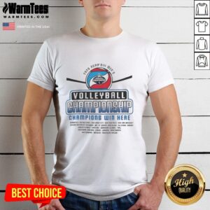 Premium Division III Men's Volleyball 1st Round Championship Win T-Shirt featuring vibrant team graphics and design.