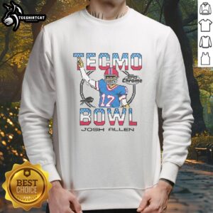 Official Tecmo Bowl X Topps Chrome sweatshirt featuring Bill Josh Allen design, perfect for football fans and collectors.
