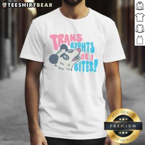 Top Trans Rights Or I Bites T-Shirt featuring bold text design promoting trans rights and equality in vibrant colors.