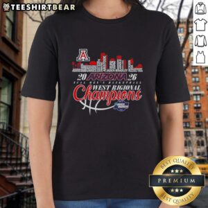 Top skyline view of City X with Arizona Wildcats NCAA Men's Basketball March Madness Ladies Tee design.