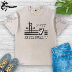 Alt Text: Kevin Durant Houston Rockets signature name and number washed t-shirt showcasing team pride and player style.