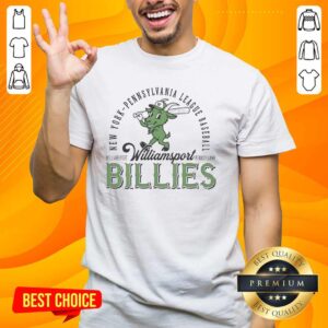 Original Williamsport Billies mascot t-shirt featuring vibrant design, celebrating New York-Pennsylvania League baseball.