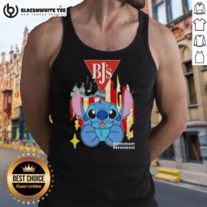 Pretty stitch-like BJ's Restaurants USA flag tank top design showcasing patriotic colors and stylish graphics.