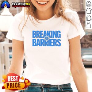 Awesome Jacksonville Jumbo Shrimp Breaking Barriers Ladies Tee featuring vibrant team colors and logo design.