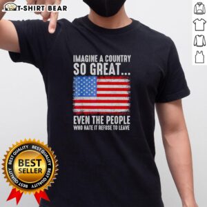 Retro American Flag T-Shirt with 'Imagine A Country So Great' slogan, perfect for patriotic wear and expressing national pride.