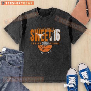 Top Texas Longhorns NCAA Women's Sweet 16 2026 Men's March Madness Four It All Washed T-Shirt displayed on a hanger.