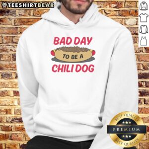 Alt Text: Funny Bad Day to Be a Chili Dog Hoodie featuring a humorous graphic of a chili dog in distress.