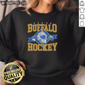 Alt Text: Classic Buffalo hockey sweatshirt established in 1970, featuring a stylish design and vibrant team colors.