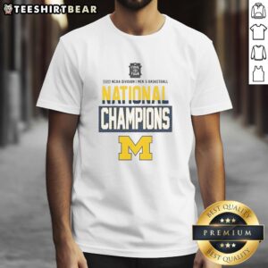 2026 Michigan Wolverines NCAA Division I Men's Basketball National Champions T-Shirt featuring team colors and logo.