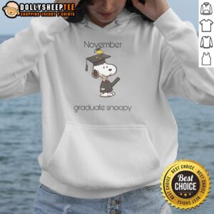 Alt Text: Cute Snoopy and Woodstock hoodie for November graduates, featuring a colorful design perfect for celebrating achievements.