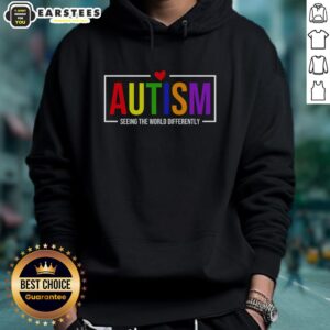 Good Autism Seeing The World Differently Hoodie showcasing colorful design and positive message for autism awareness.