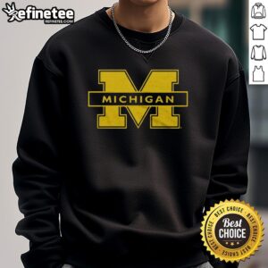 Cozy University of Michigan sweatshirt displayed on a hanger, perfect for fans and students of UM.