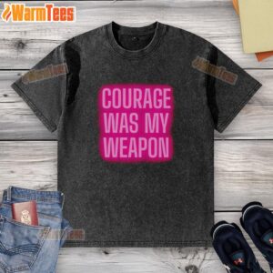 Good Courage Was My Weapon neon washed t-shirt displayed on a mannequin against a vibrant backdrop.