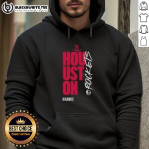 Alt Text: Stylish Houston Rockets playoff logo hoodie featuring vibrant colors and team emblem, perfect for fans and game days.