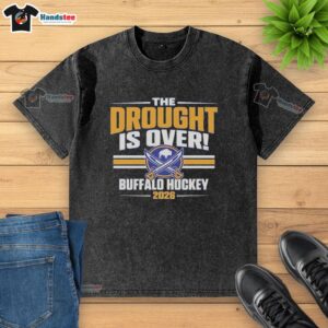 Buffalo Sabres hockey playoffs 2026 washed t-shirt celebrating the end of the drought with vibrant team colors.