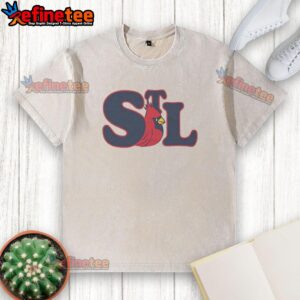Vintage washed t-shirt featuring the St. Louis Cardinals red bird logo, perfect for baseball fans.