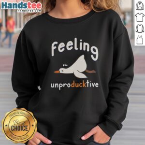 Alt Text: Funny sweatshirt featuring an original sleeping duck design, perfect for expressing unproductive vibes and cozy comfort.