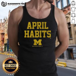 Alt Text: Stylish Good Michigan Basketball April Habits tank top featuring bold graphics, perfect for fans and casual wear.