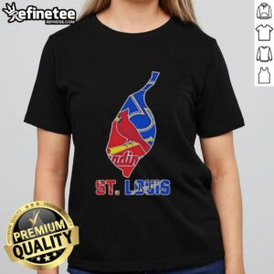 Alt Text: Pretty St. Louis Sports Teams graphic on a stylish transfer state ladies tee, perfect for fans.
