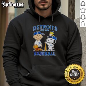 Premium Snoopy and Charlie Brown X Detroit Tigers baseball hoodie established 1894, featuring vibrant graphics.