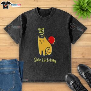 Alt Text: Official Cat Balloon Static Electricity Washed T-Shirt featuring a playful cat graphic and vibrant colors.