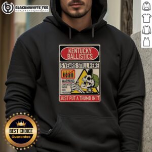 Anniversary hoodie featuring 'Still Here, Just Put A Thumb In It' design, celebrating 5 years of Pretty KB.