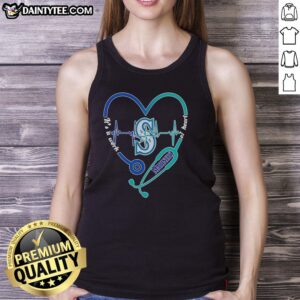 Alt Text: Original Seattle Mariners Heart and Soul tank top featuring stethoscope and heartbeat design, perfect for fans.