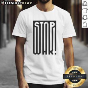 Nice Stop War Barbara Galinska Kaligrafia T-Shirt featuring a bold anti-war design in vibrant colors.