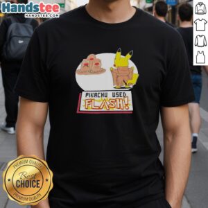 Good Pikachu Used Flash Graphic T-Shirt featuring vibrant Pikachu design, perfect for Pokmon fans and casual wear.