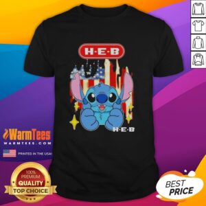 Alt Text: Cute Stitch Like H-E-B USA Flag T-Shirt featuring a colorful embroidered design for patriotic fashion.