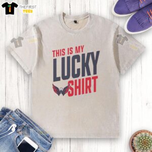 Alt Text: Premium Washington Capitals This Is My Lucky washed t-shirt in red, showcasing team logo and casual style.