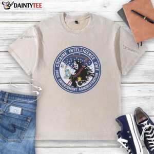 Washed t-shirt featuring the Nice Cocaine Intelligence Unit and Drug Enforcement Administration logo for stylish drug awareness.