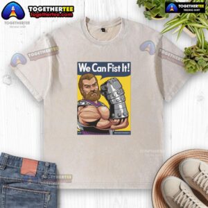 Good We Can Fist It washed t-shirt displayed on a hanger, featuring a stylish, casual design perfect for everyday wear.