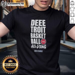 Alt Text: Detroit Pistons Dee Troit Basketball All Dawg T-Shirt featuring 2026 NBA Playoffs logo, perfect for fans.