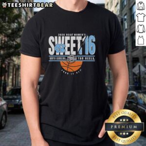 Top North Carolina Tar Heels Sweet 16 2026 NCAA Women's March Madness T-shirt design featuring team colors and logo.