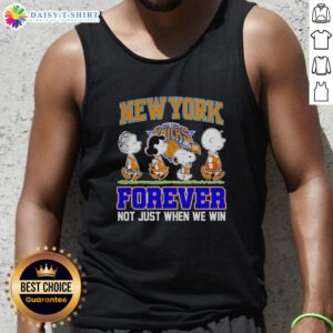Hot Peanuts Characters X MLB New York Knicks tank top, featuring vibrant graphics and the slogan 'Forever, Not Just When We Win.'