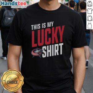 Hot Columbus Blue Jackets 'This Is My Lucky' t-shirt featuring vibrant team colors and logo, perfect for fans.