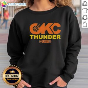 Alt Text: Oklahoma City Thunder NBA Playoffs 2024 sweatshirt featuring team colors and logo, perfect for fans.