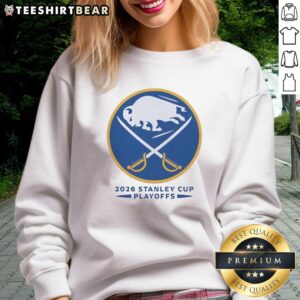 Official Buffalo Sabres ice hockey NHL Stanley Cup Playoffs sweatshirt featuring a bold team logo.