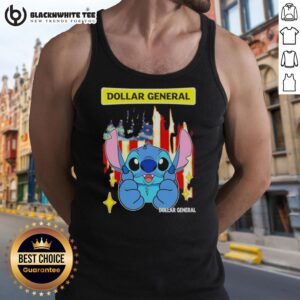 Pretty stitch-like Dollar General USA flag tank top displayed on a hanger, perfect for summer style and patriotic events.