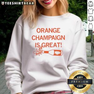 Cozy Good Orange Champagne is Great sweatshirt displayed on a hanger, perfect for casual outings and festive celebrations.