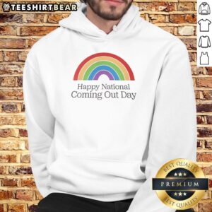 Alt Text: Official Happy National Coming Out Day Rainbow Hoodie featuring vibrant colors and inclusive design for celebration.