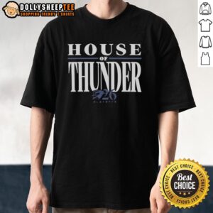 Alt Text: Original OKC Thunder Game 1 Playoff T-Shirt featuring team colors and logo, perfect for fans celebrating the playoffs.