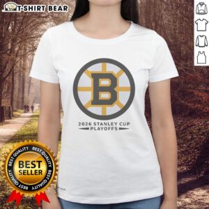 Original Boston Bruins ice hockey NHL Stanley Cup Playoffs big logo on a ladies tee, perfect for fans and game day.