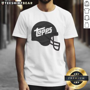 Nice Topps Football Helmet T-Shirt featuring a vibrant football helmet graphic, perfect for sports enthusiasts and fans.