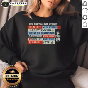 Feminist sweatshirt with 'Nice, Now More Than Ever We Must' slogan, perfect for promoting women's rights and empowerment.